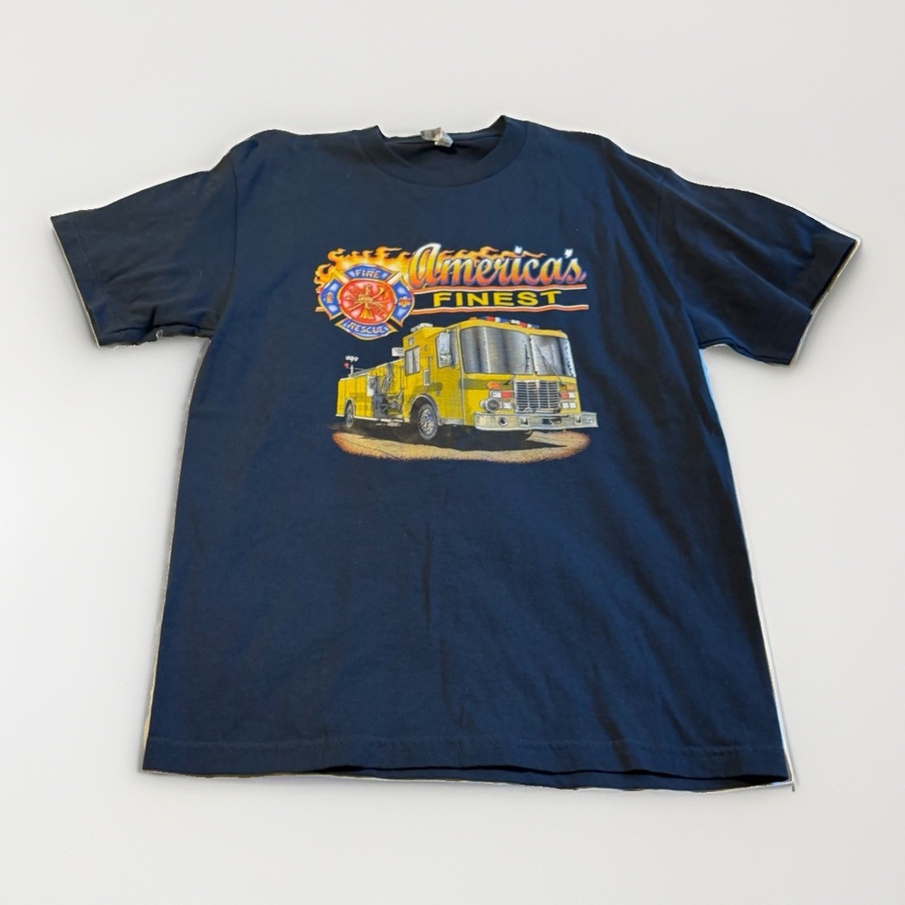 Firefighter Fire Truck Graphic Tee Men's Large Navy